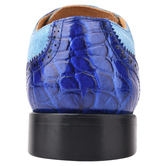 LIBERTYZENO Mens Royal Blue Genuine Leather Croco/Suede Printed Oxford Dre… main image 6